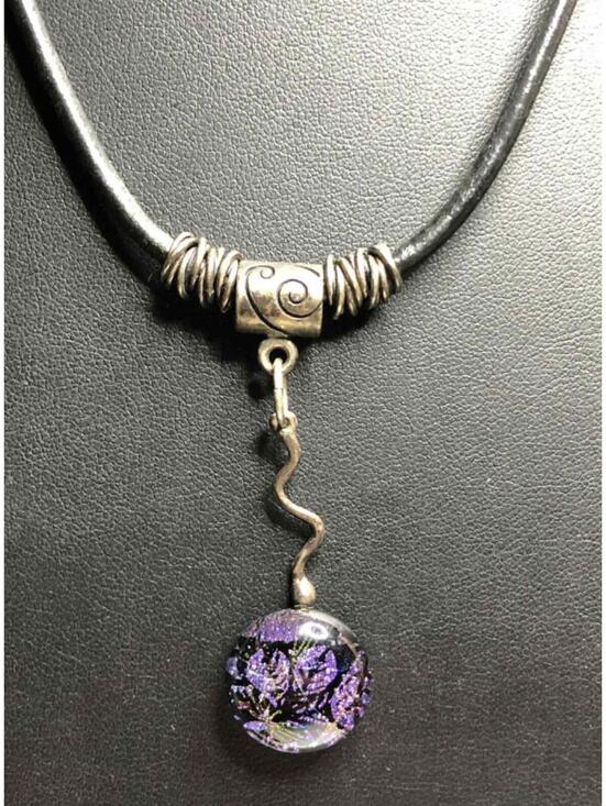 Jewelry - 6010 VNTG Sterling 925 Oxidized Dichroic glass pendan 18" Leather Necklace 16g